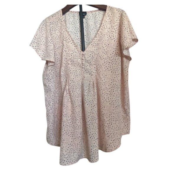 Torrid Womens Pink Polka Dot Blouse Size 1 Short Sleeve Cottagecore Fairy Casual - Picture 2 of 8